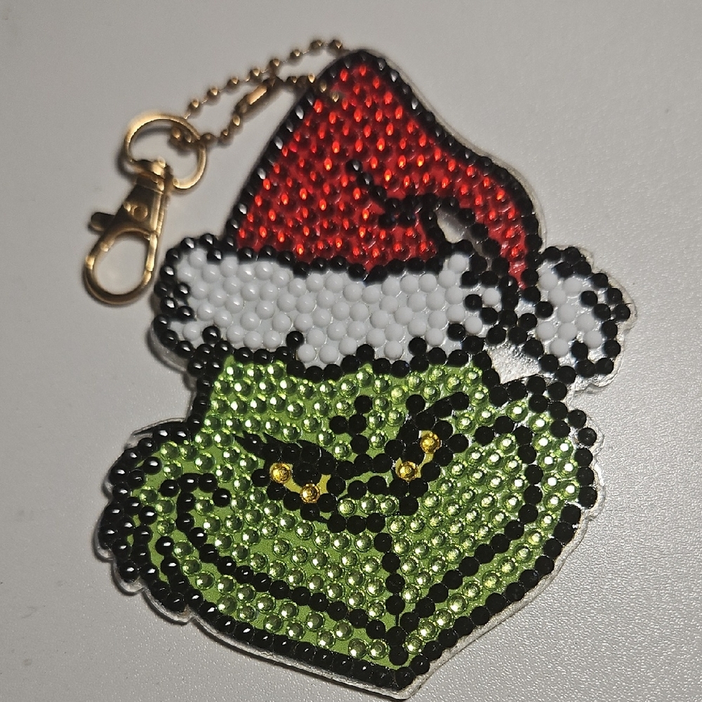 Festive Grinch Keychain Diamond Art Style